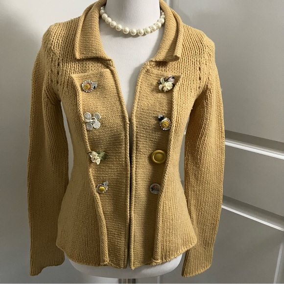 Anthropologie Sweaters - ANTHROPOLOGIE | MOTH Mustard Button Embellished Cardigan Wool Sweater| size S